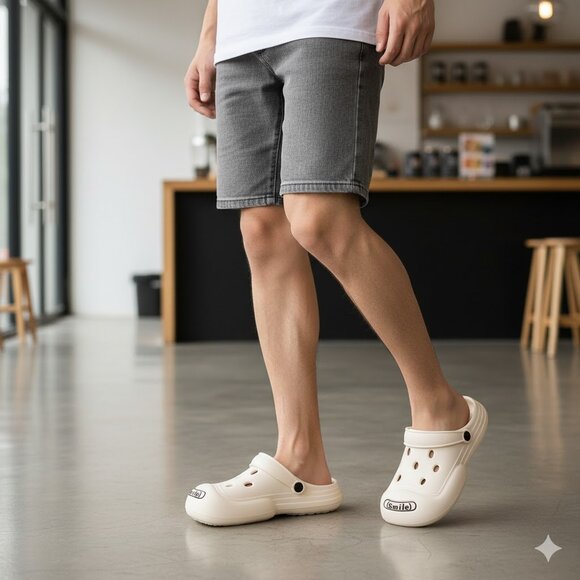 Lightweight EVA Clogs with Smile Design – Breathable Sli!!WHITE - Picture 4 of 4